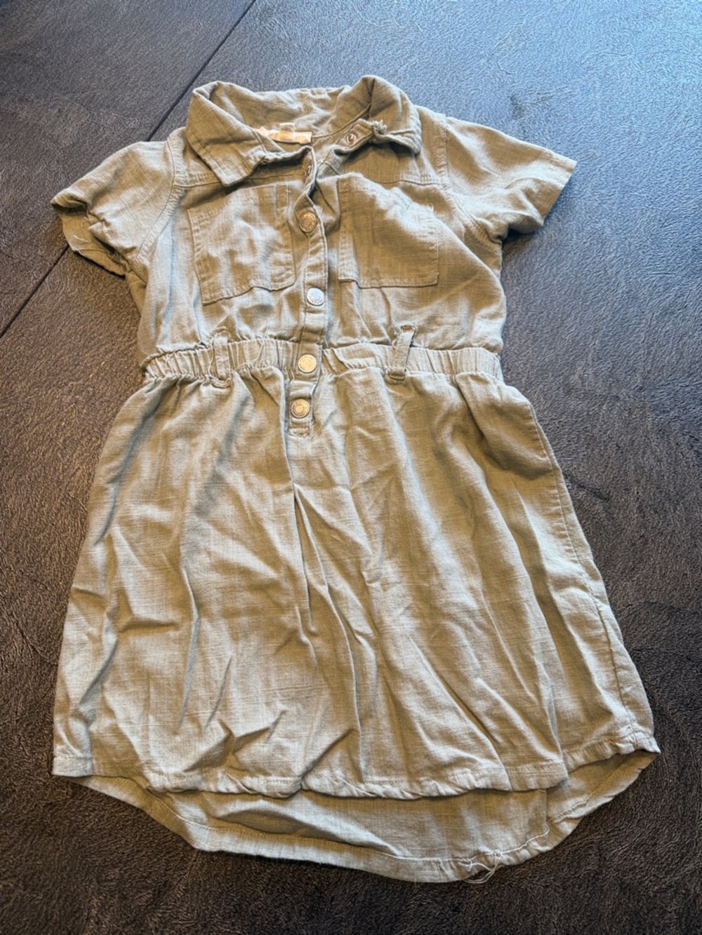 Girls' Short Sleeve Button-Front Cotton Dress in Olive Green size 8